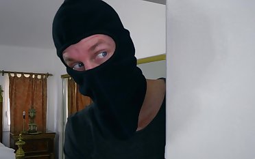 POV home sex with the busty become man and a masked robber